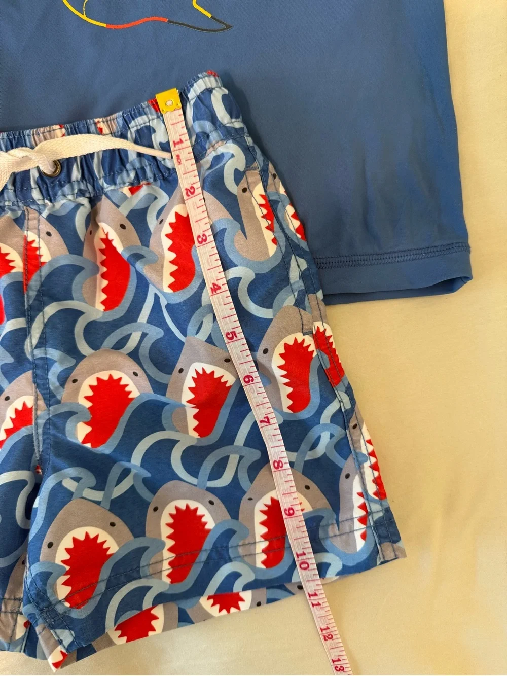 Hanna Andersson Blue Shark Rash Guard & Shark-Print Swim Trunks // 3T Boys
